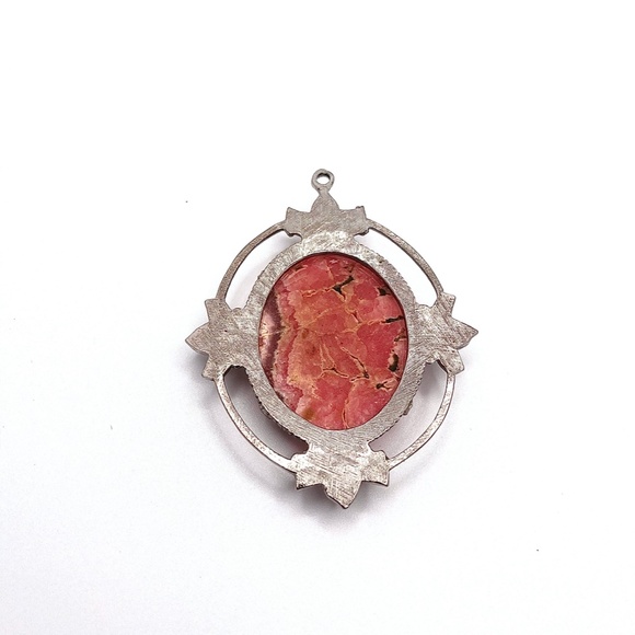 Silver-plated Pink Agate Stone Pendant - Picture 4 of 6